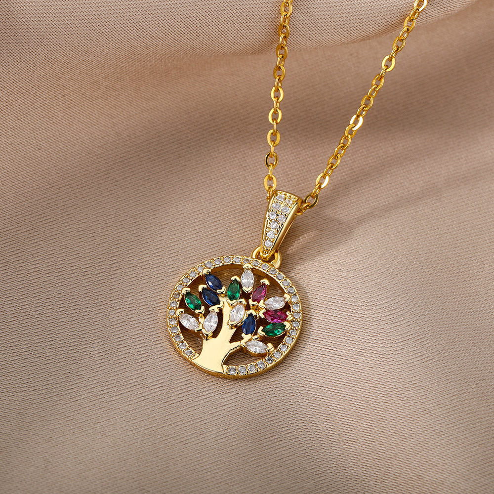 Tree Of Life Pendant Colorful Zircon Necklace