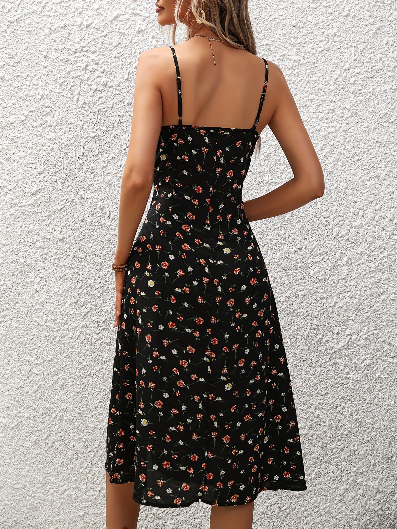 Spaghetti Straps Polka Dot Print Suspender Dress