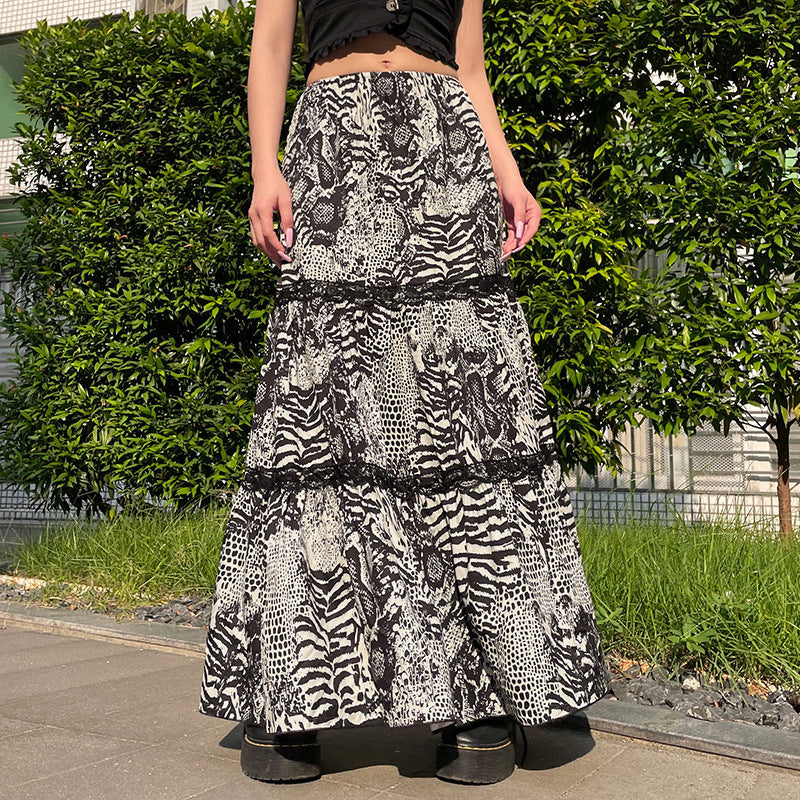 Feeling Retro Animal Print Tiered Maxi Skirt