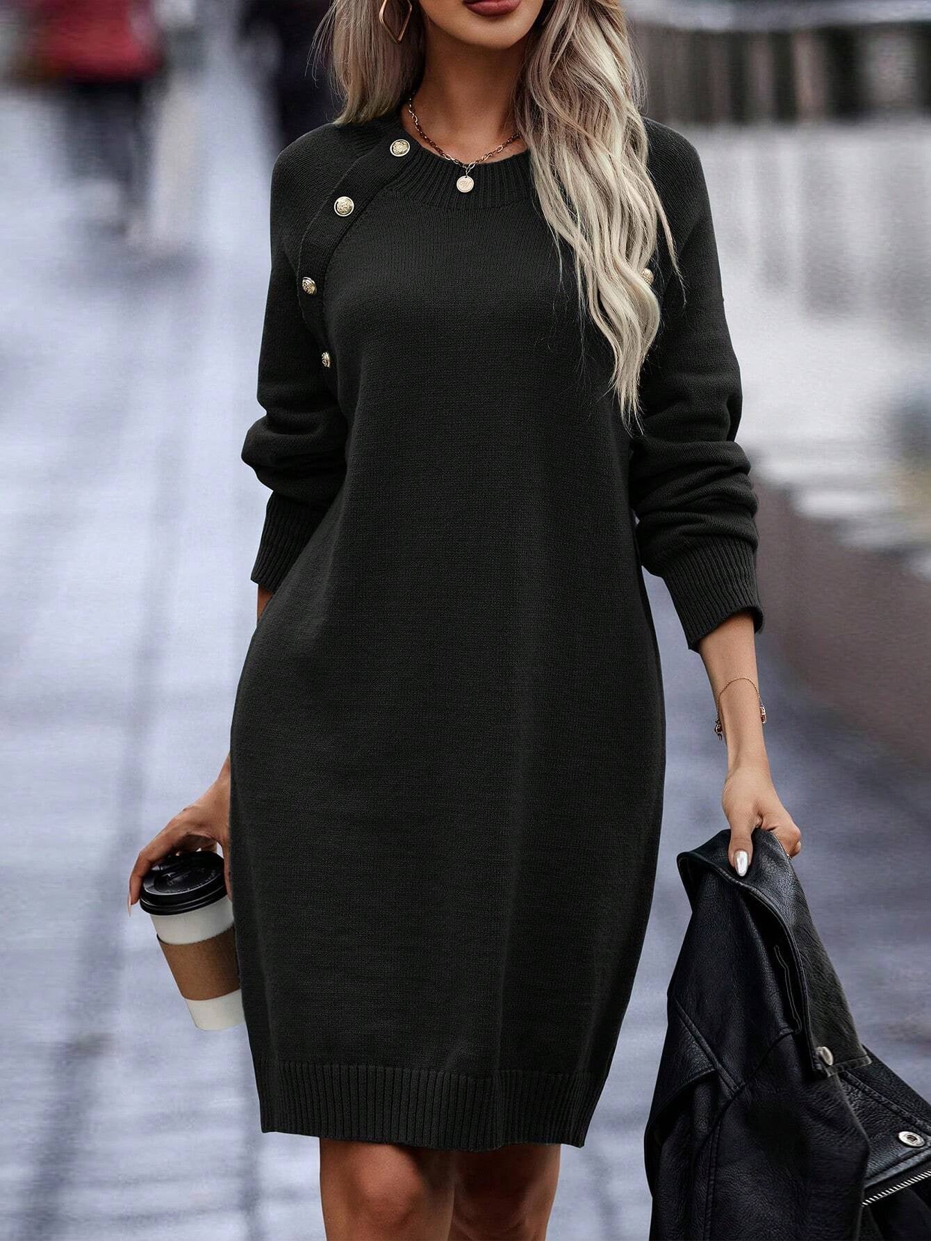 Effortless Chic Oversized Pullover Sweater Dress with Crew Neck & Long Sleeve