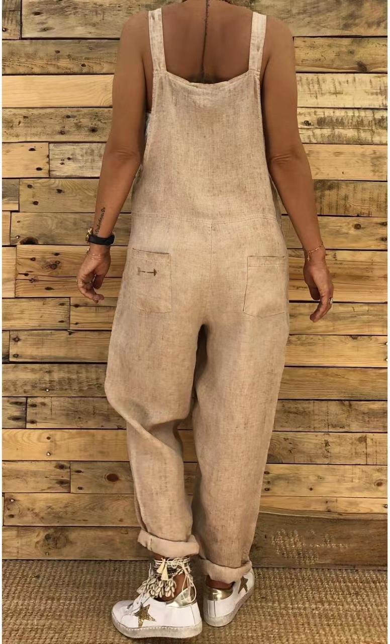 Breezy Linen Long Sleeveless Denim Jumpsuit