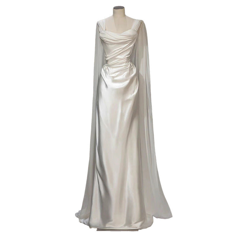 French Satin White Bridal Sleeveless Wedding Dress