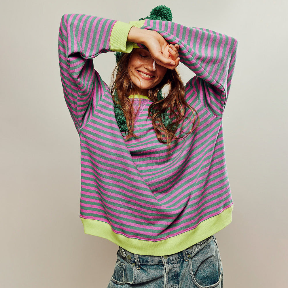 Multicolor Fashion Striped Loose Sweater Top