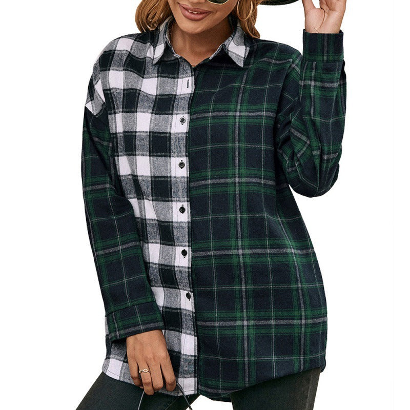 Plaid Duality Color-blocking Shirt Jacket