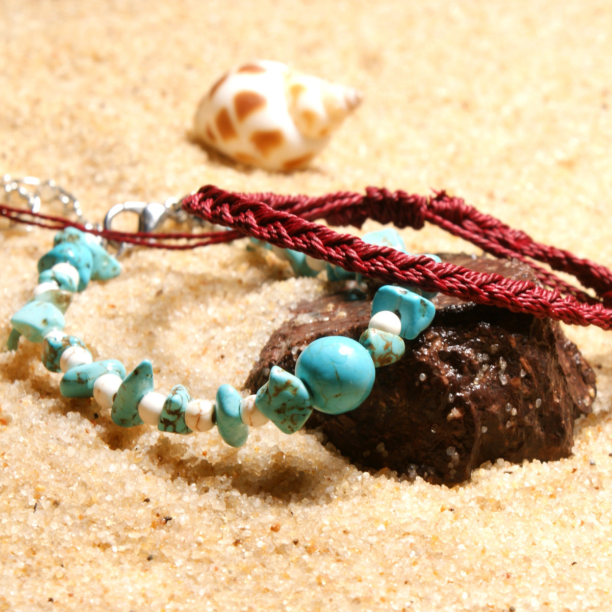 Natural Turquoise Stones Anklet - 2 pieces per order. Choose color.