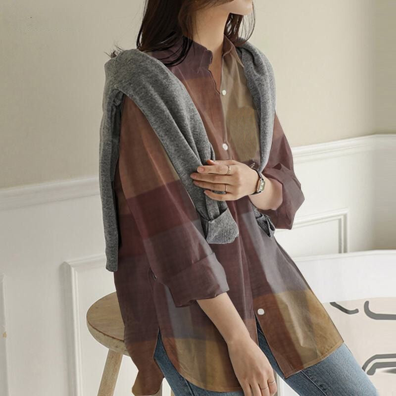 Patchwork Plaid Long Sleeved Shirt