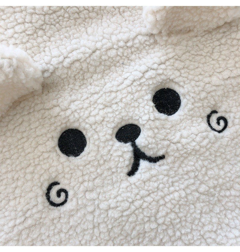 Cute Lamb Face Fleece Wool Large Capacity Plush Embroided Bag