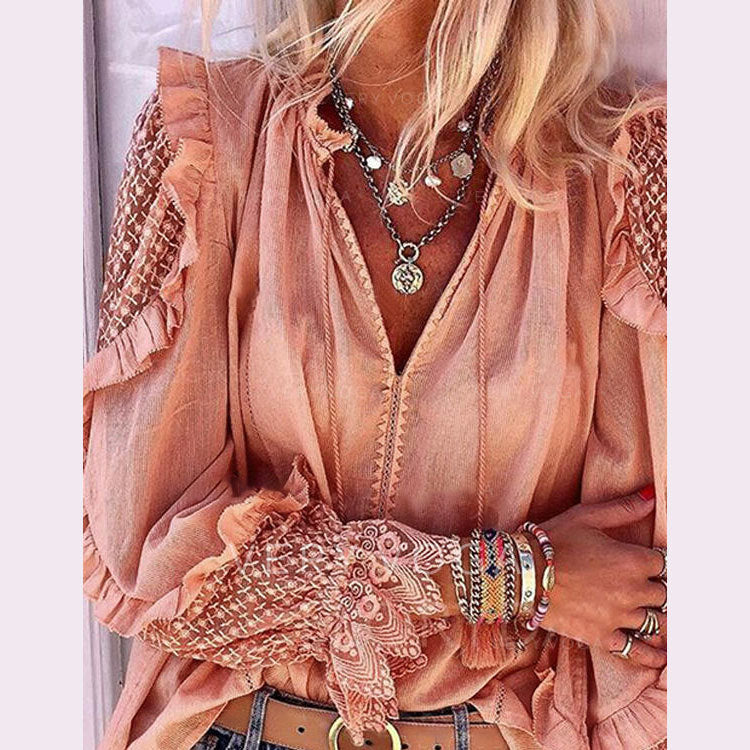 Timeless V-Neck Long-Sleeved Chiffon Shirt