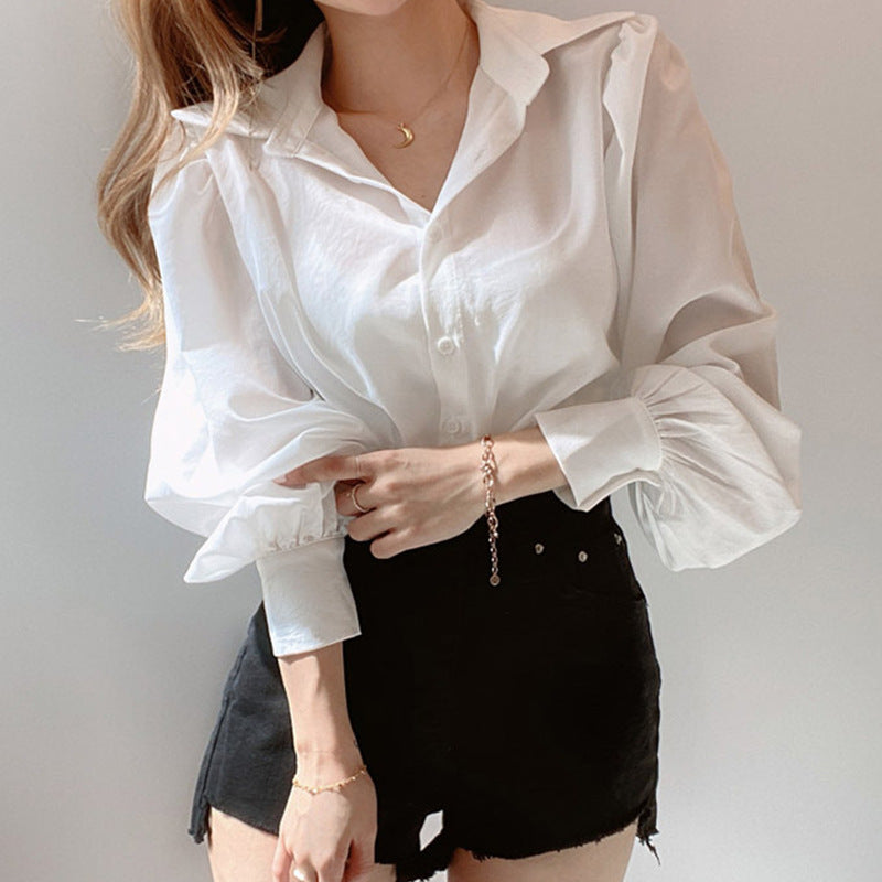 Lapel Love Lantern V Neck Sleeves Shirt