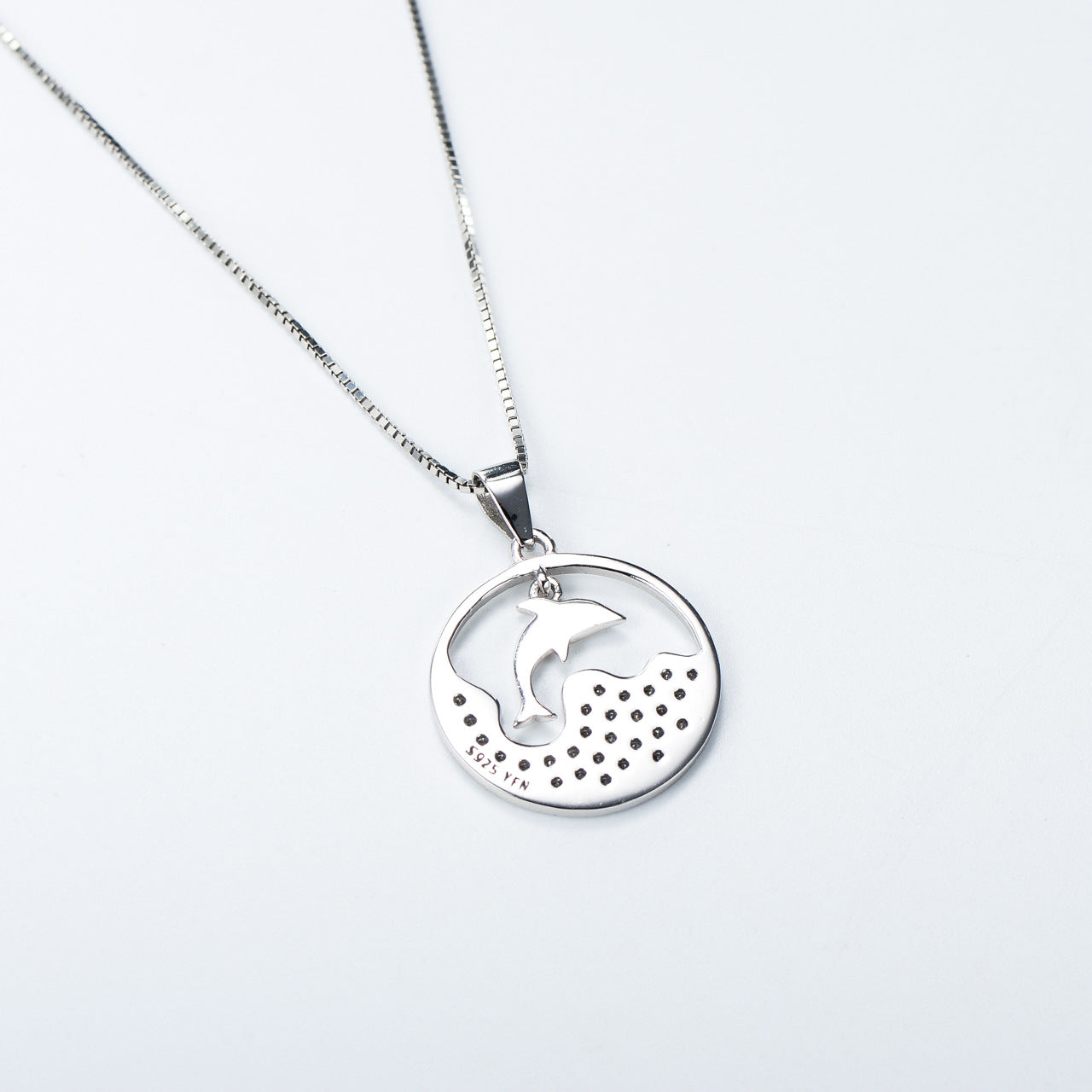 Sea Dolphin Pendant with 925 Sterling Silver Box Chain 18K Gold Overlay Adorned with Sparkling CZ Gemstones.