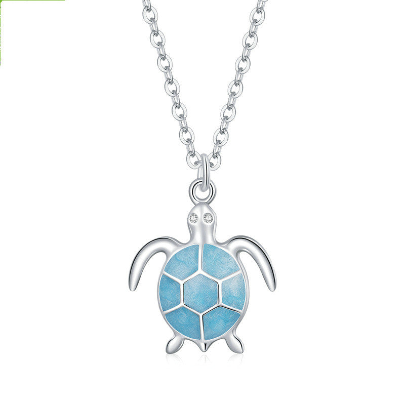 925 Sterling Silver Playful Turquoise Turtle Set - Earrings, Necklace .