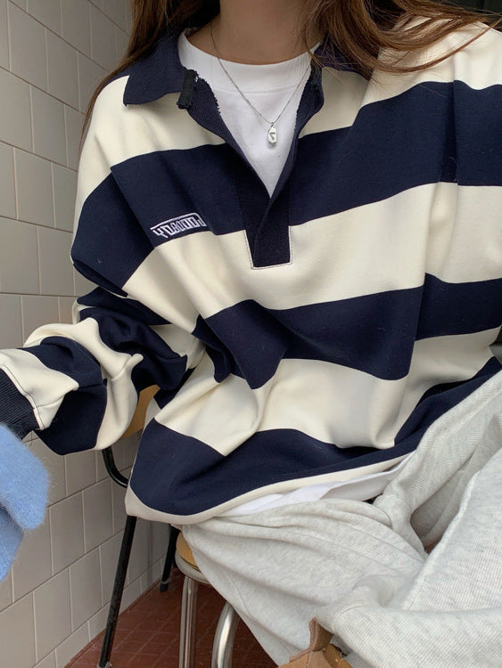 Blue and White Stripes Sweater Top