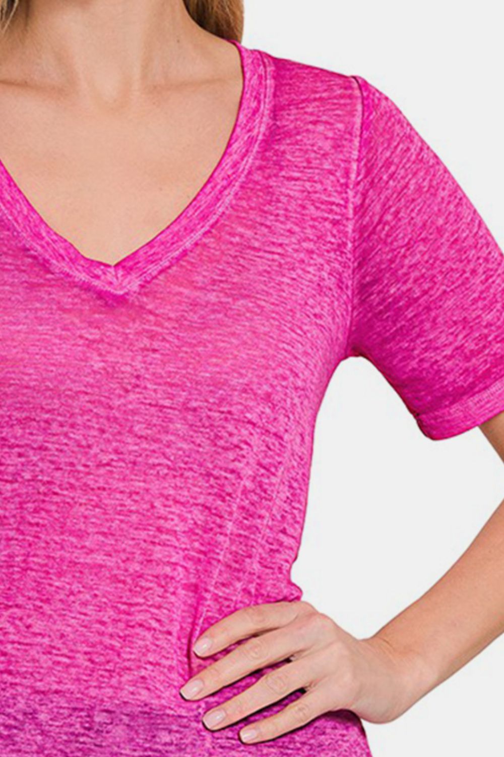 Hot Pink V-Neck T-Shirt with Short Sleeve