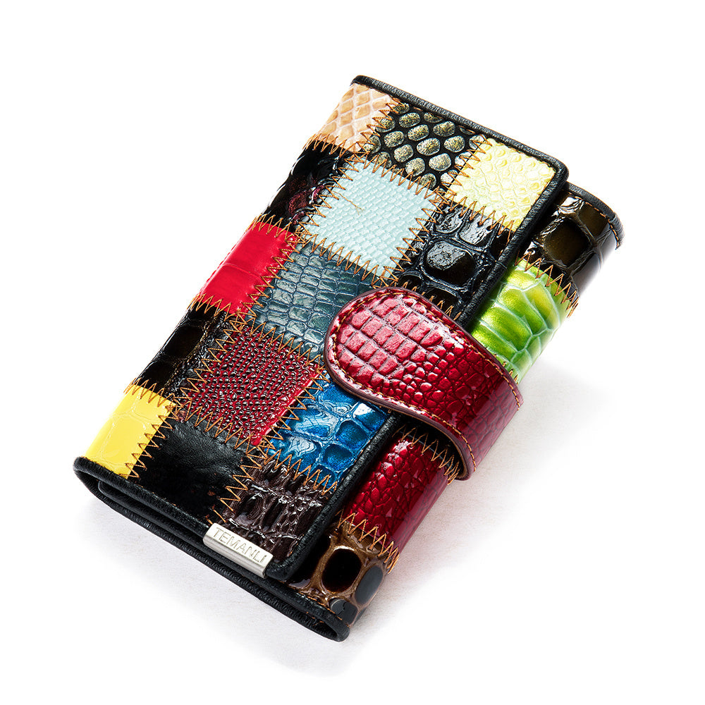 Boho Premium Leather Wallet Patchwork Clutch