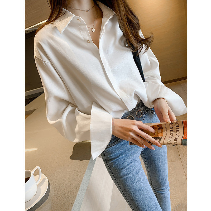 Retro Satin Shirt with Long Sleeves