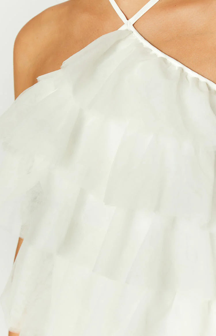 She's Here White Ruffle Mini Dress