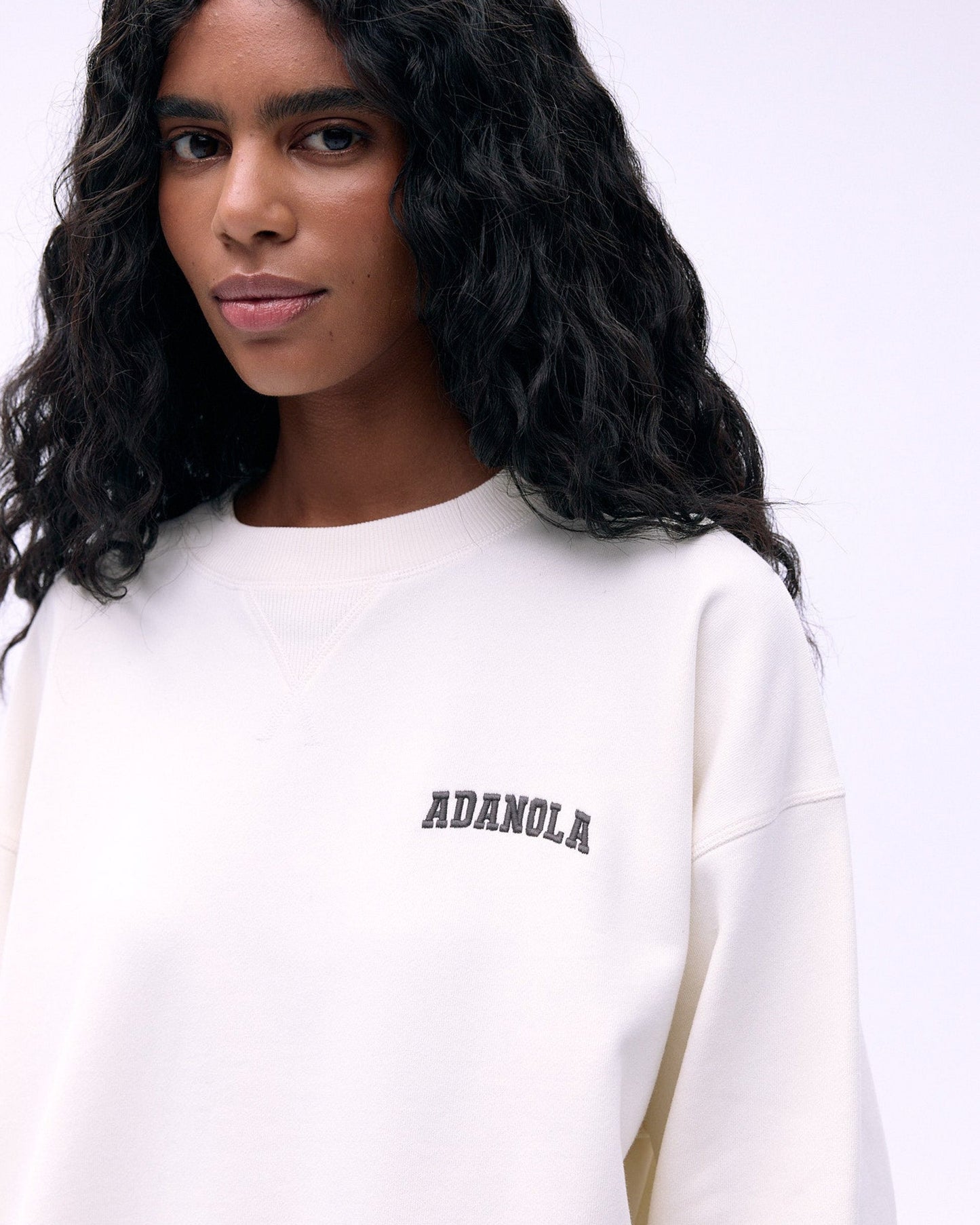 Varsity Loose Fit Sweatshirt - Marshmallow White/Coffee Bean