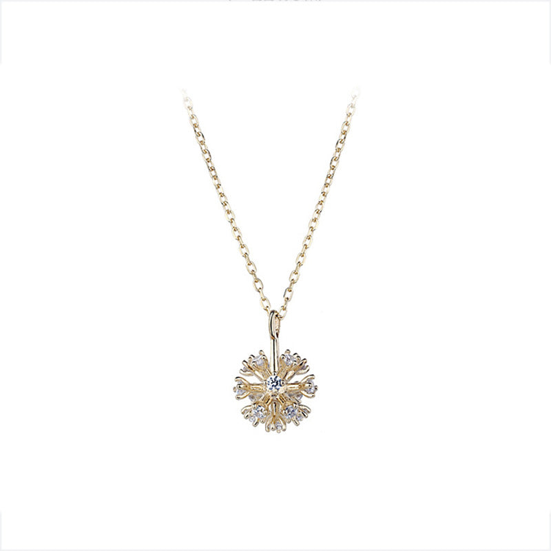 Gold Sparkling Dandelion CZ Necklace with Link Chain.