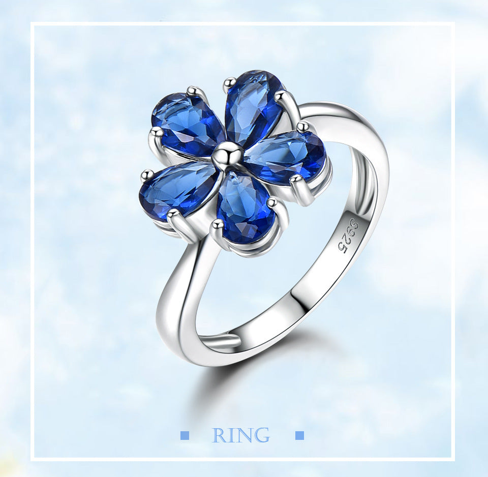 925 Sterling Silver Flower Petal Sapphire Ring.