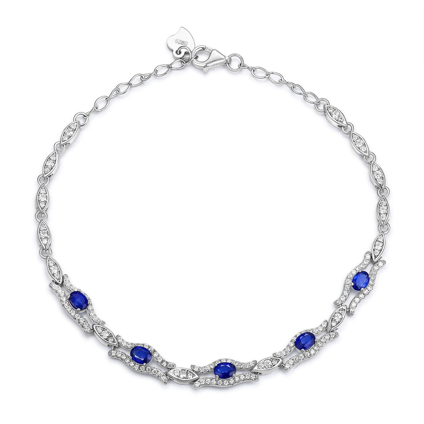 Genuine Oval Cut Sapphire Bracelet 925 Sterling Silver Adorned with Dazzling Crystal Gemstones.