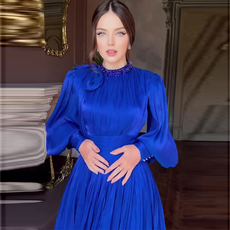 Pleated Glamour Waist Tight Long Sleeve Dress