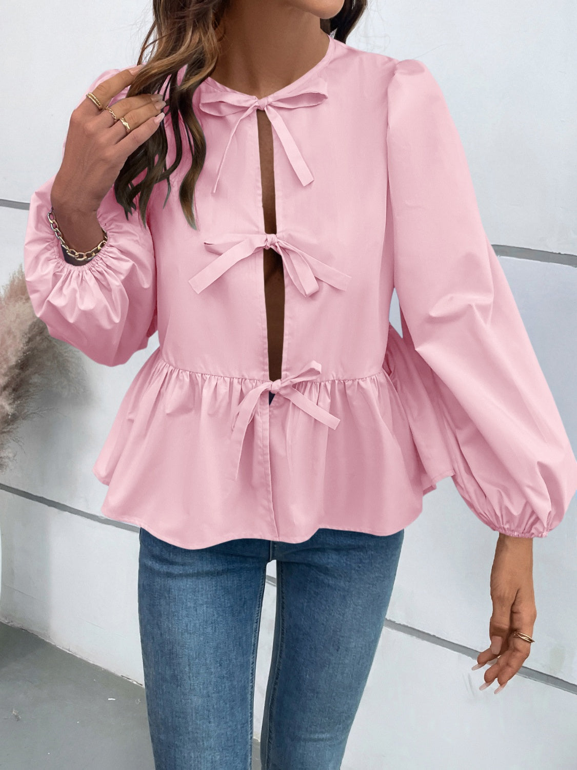 Ivy Lane Peplum Tied Blouse