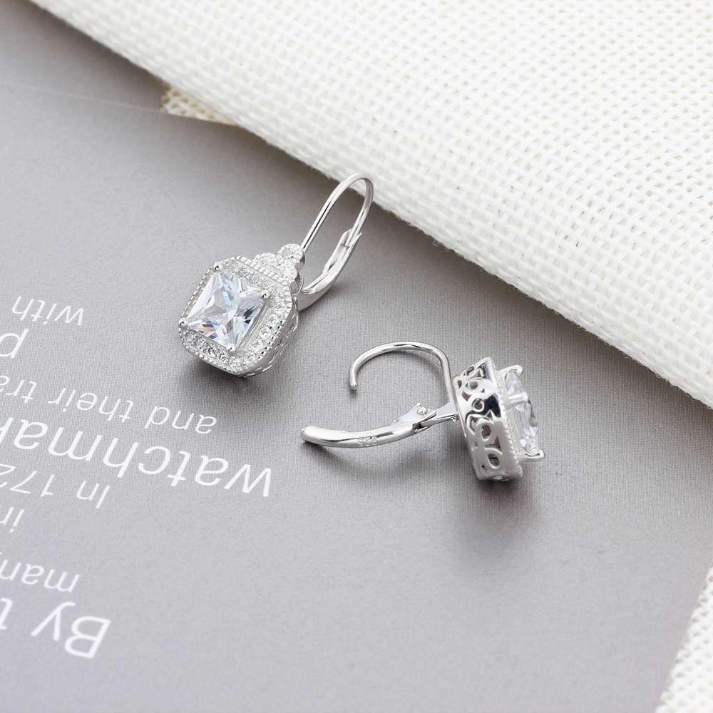 Sparkling Rhinestone 925 Sterling Silver Hook Drop Earrings.