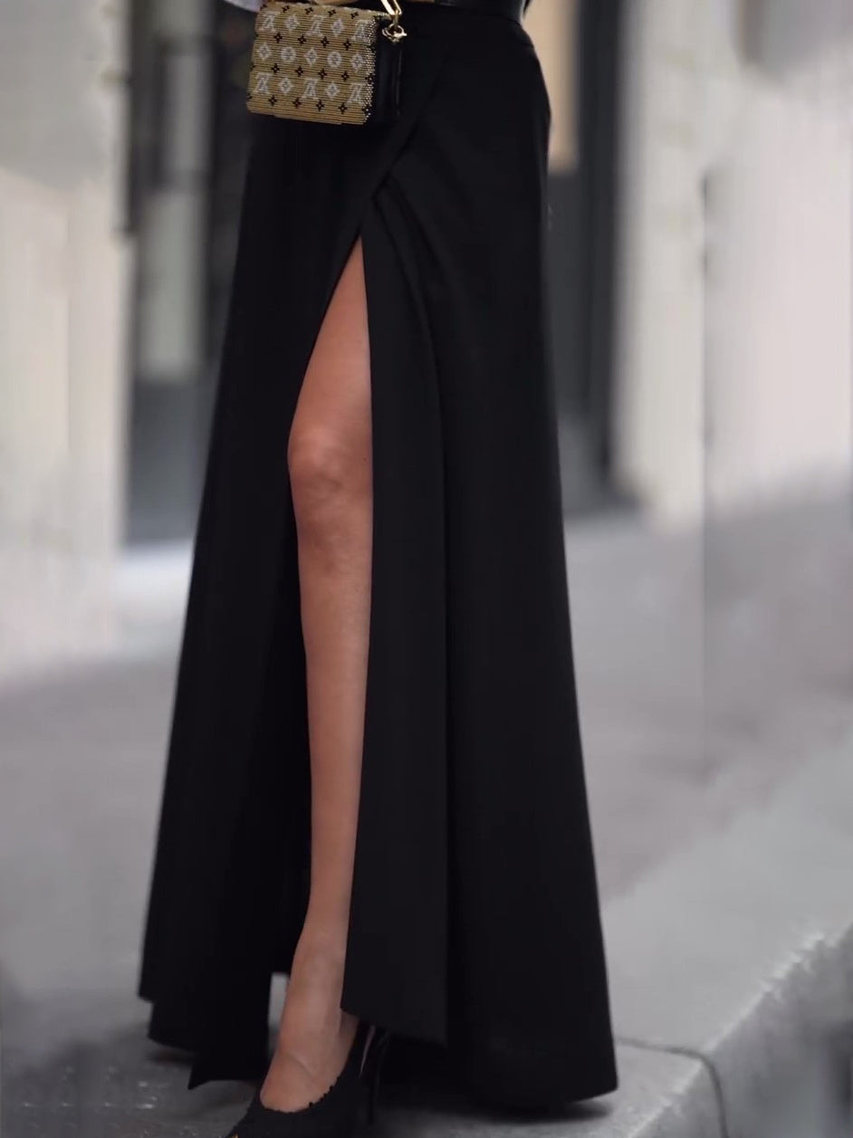 Black Elegant Slit Maxi Skirt