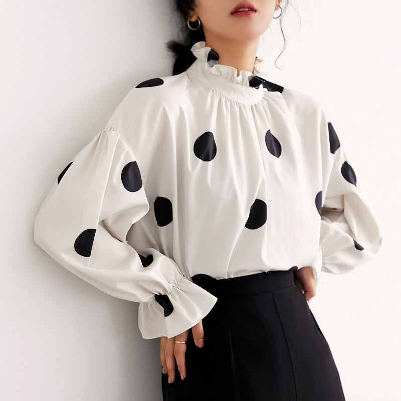 Boho Vibes Polka Fot Ruffled Collar Shirt