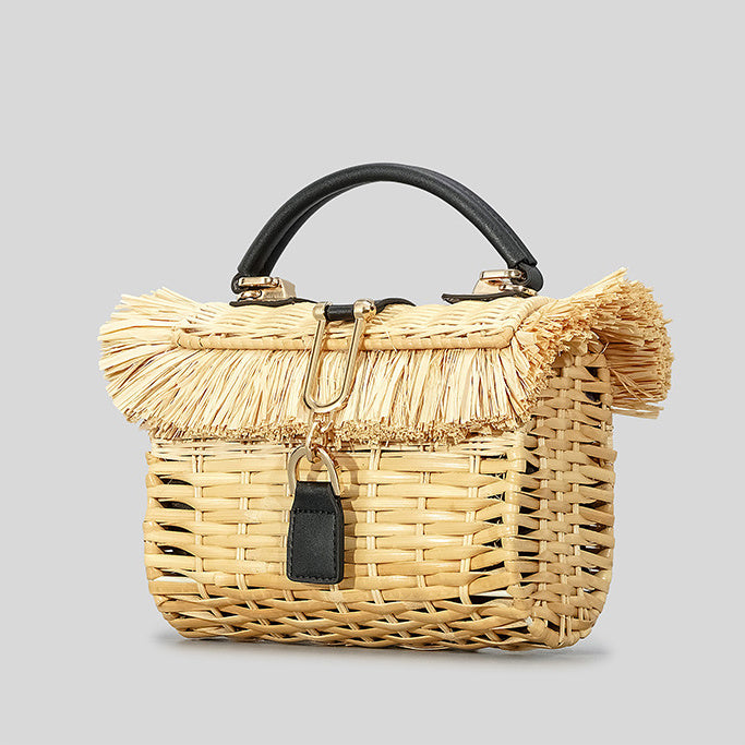 Cute Boho Handmade Straw Woven Handbag