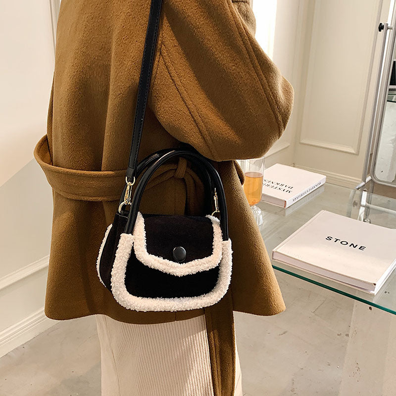 Lamb Suede Frosted Small Round Fleece Handbag