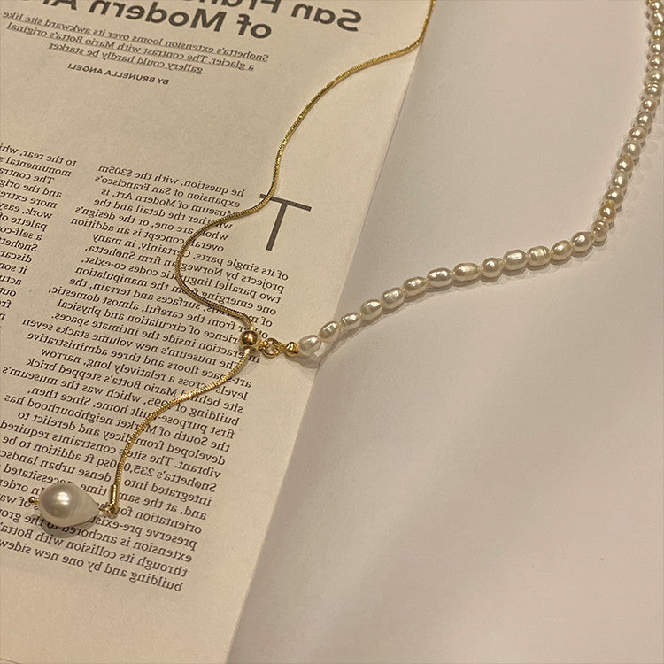 Unique Freshwater Pearl Adjustable Pull Drop Necklace.
