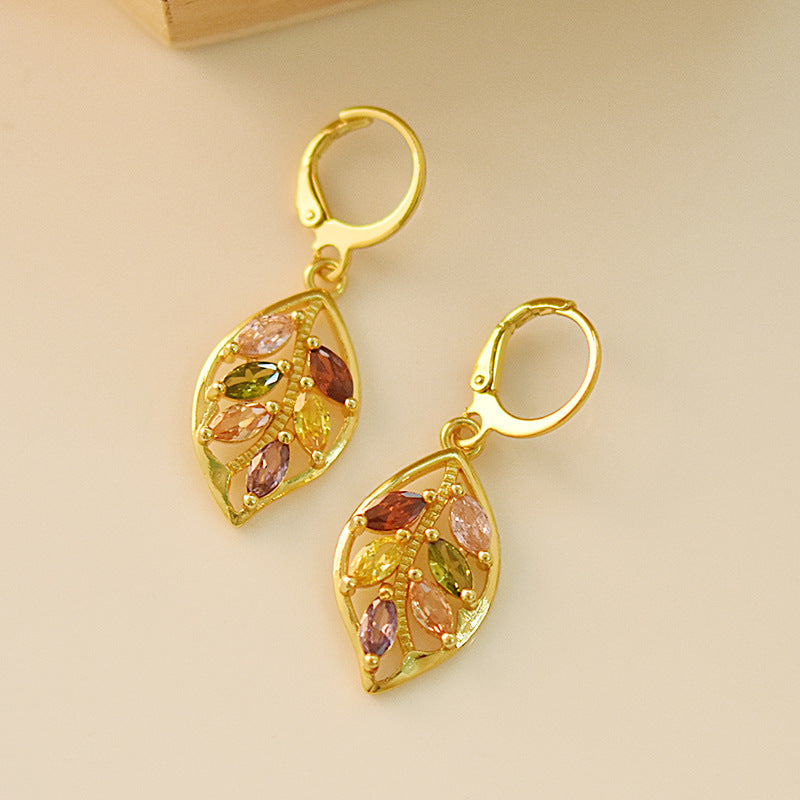 Nature Leaf-set Multi-Color Gemstone Earrings.