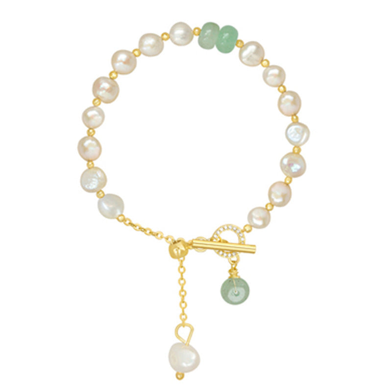 Faux Freshwater Pearl & Jade Bracelet.