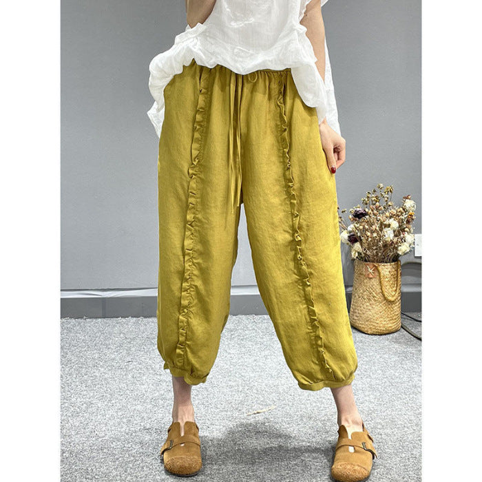 Washed Cotton And Linen Ear Tappered Harem Pants