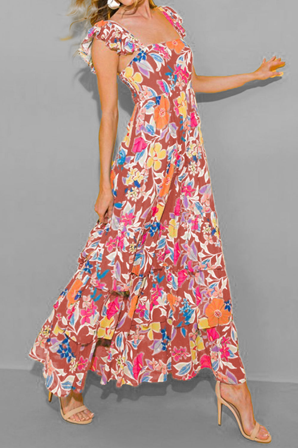 Tiered Ruffled Printed Sleeveless Sundress