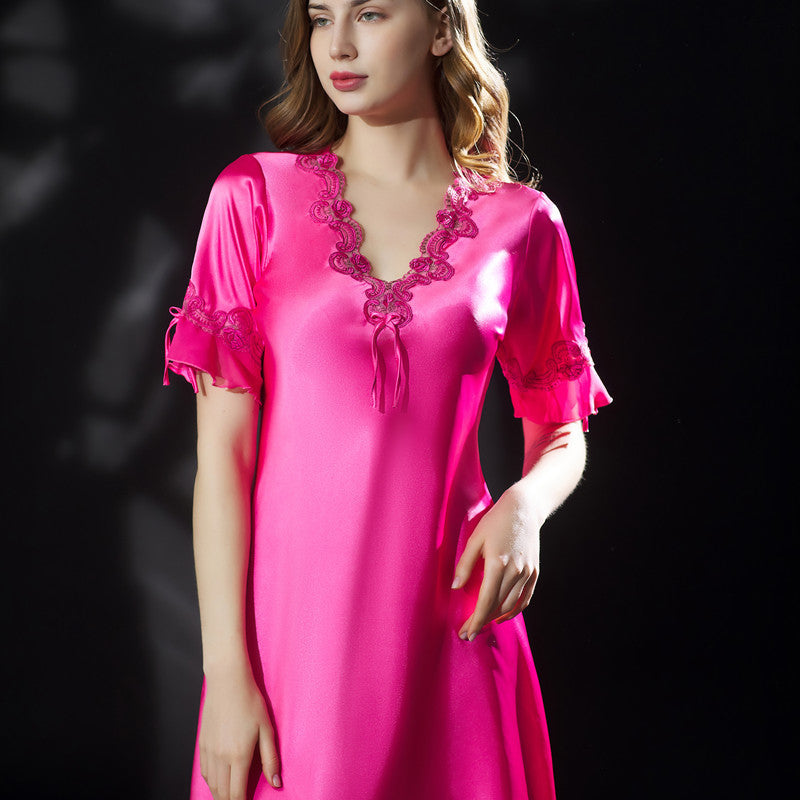 Luxury Short Sleeve Ice Silk Dress