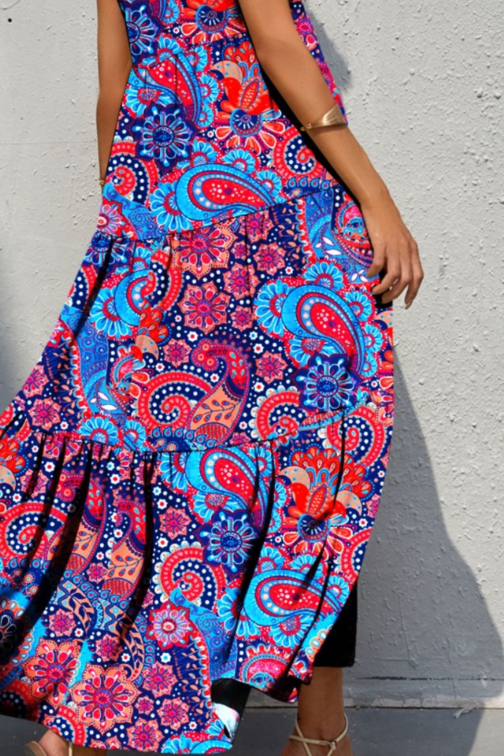 Summer Vibe Tiered Printed V-Neck Sleeveless Dress