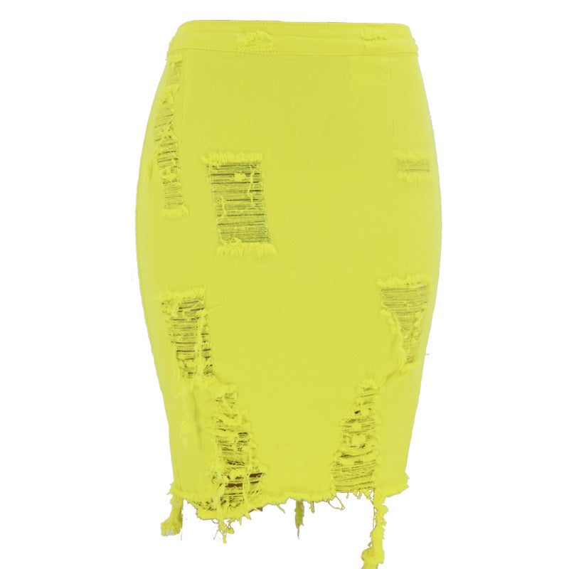 Fiery Diva Hole Bag Hip Denim Skirt