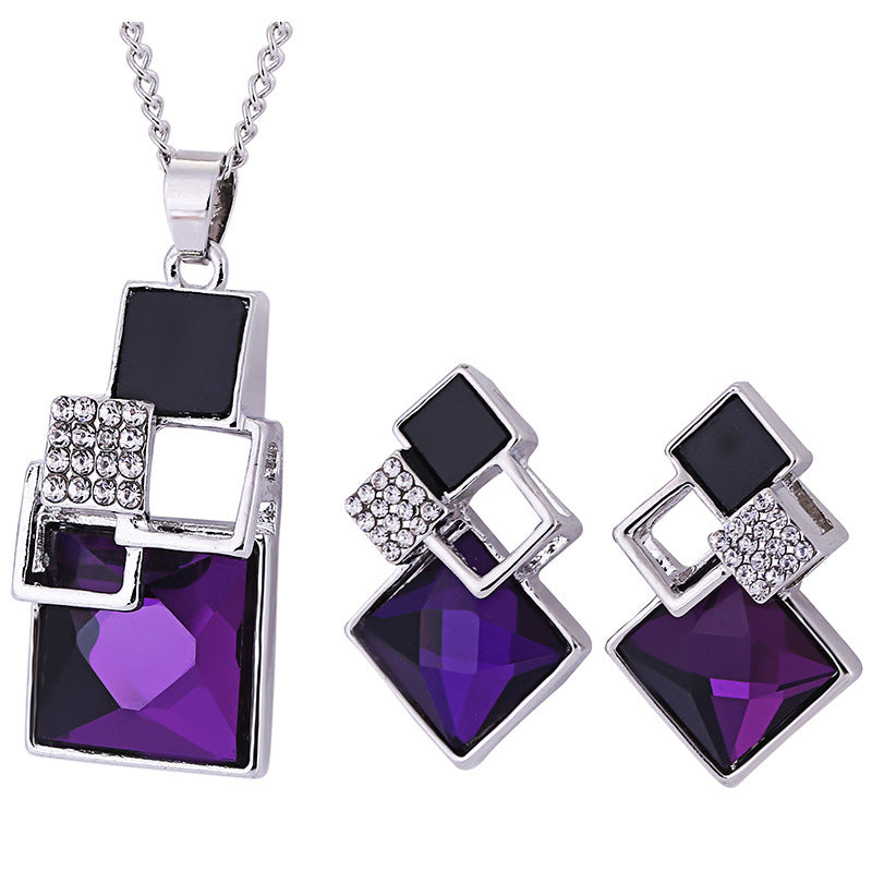 Diamond Square Two-Tone Crystal Two-piece Set - Earring & Necklace