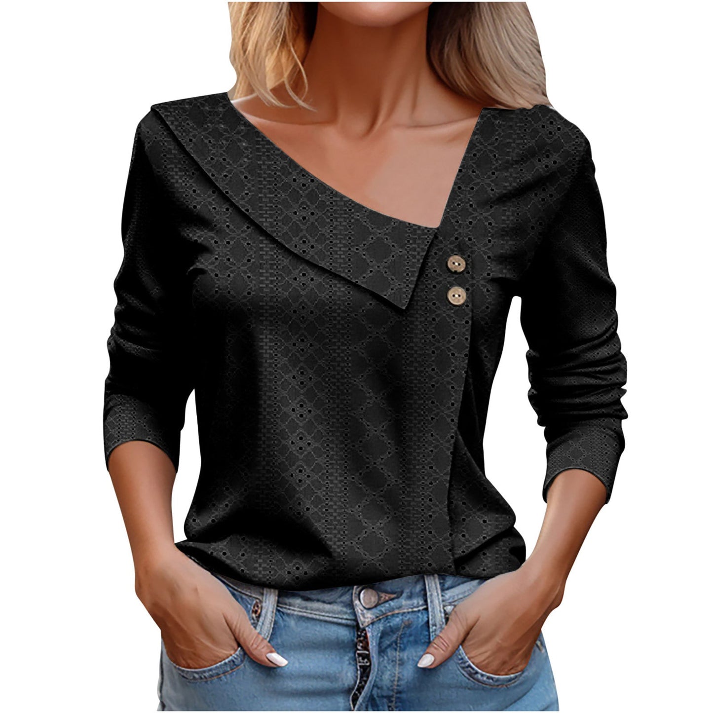 Summer New V-neck Button Long-Sleeved Top