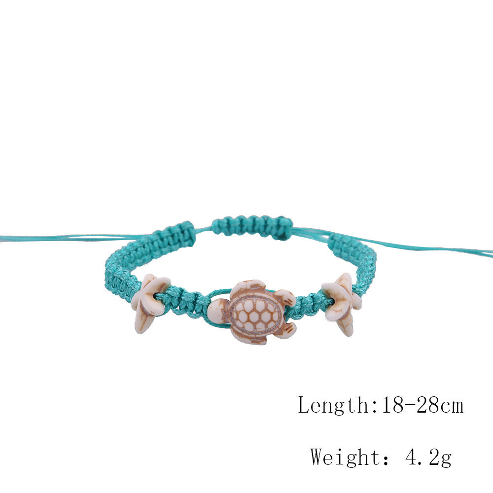 Turtle Star Turquoise Hand-Woven Resin Beats Anklet - Adjustable Size.