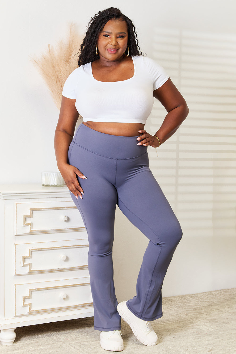 Dusty Blue Bae Wide Waistband Bootcut Sports Pants