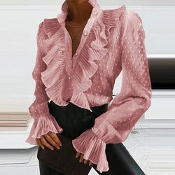 Modern Flare Ruffled Pleated Chiffon Collar Shirt