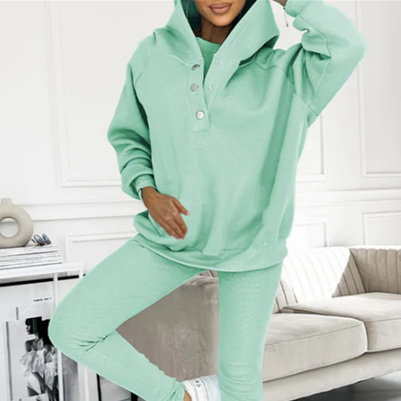 Sporty 3-Piece Suit w/ Loose Hooded Pockets Sweatshirt, Tank Top & Slim Trousers