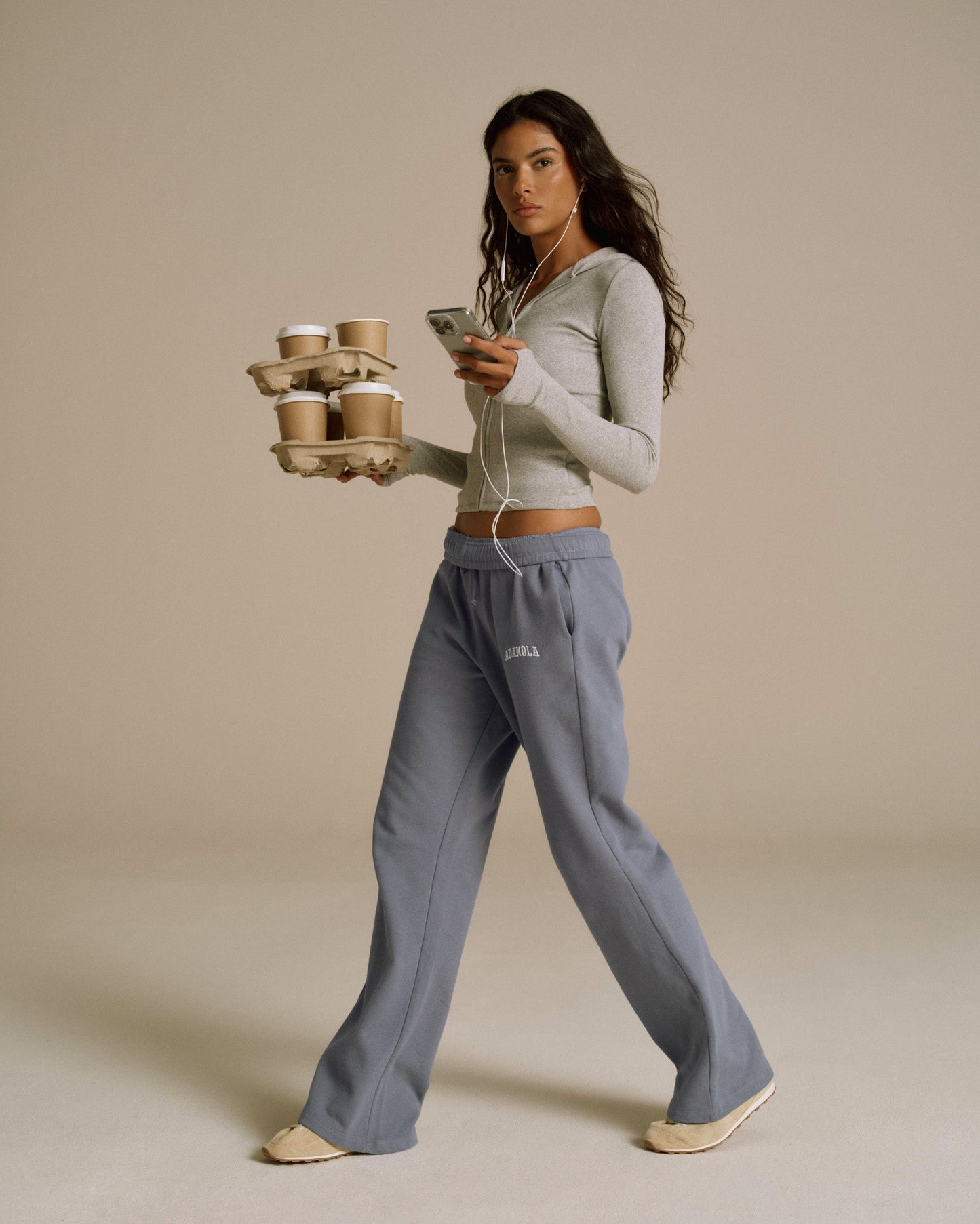 Rib Full Zip Hoodie - Light Grey Melange