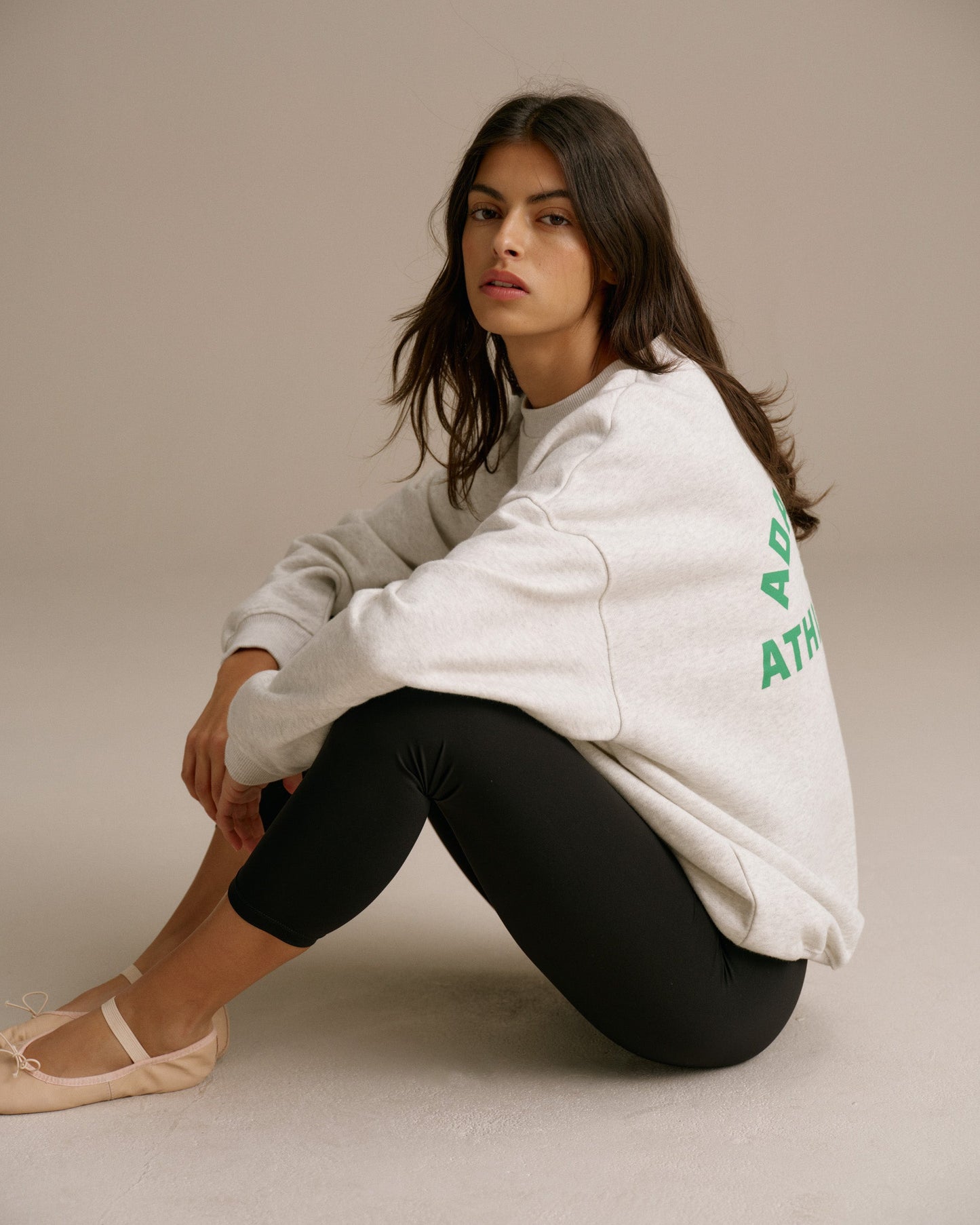 Campus Oversized Sweatshirt - Light Grey Melange/Jade Green