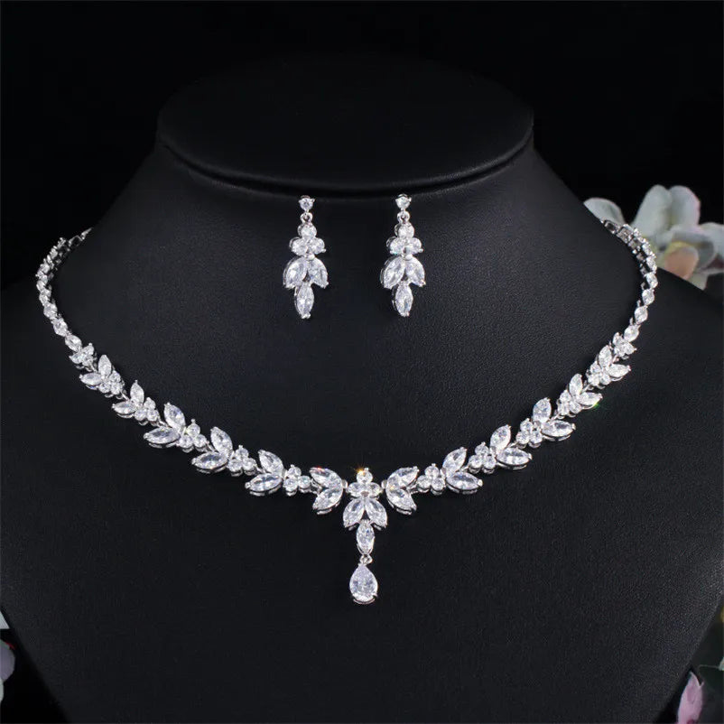 CZ Water Drop Matching Jewelry Set, Necklace & Earrings
