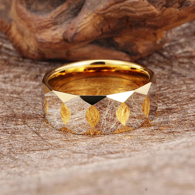 High Quality 8 mm Wide Two Tone Gold Color & Silver Tungsten Carbide Ring.