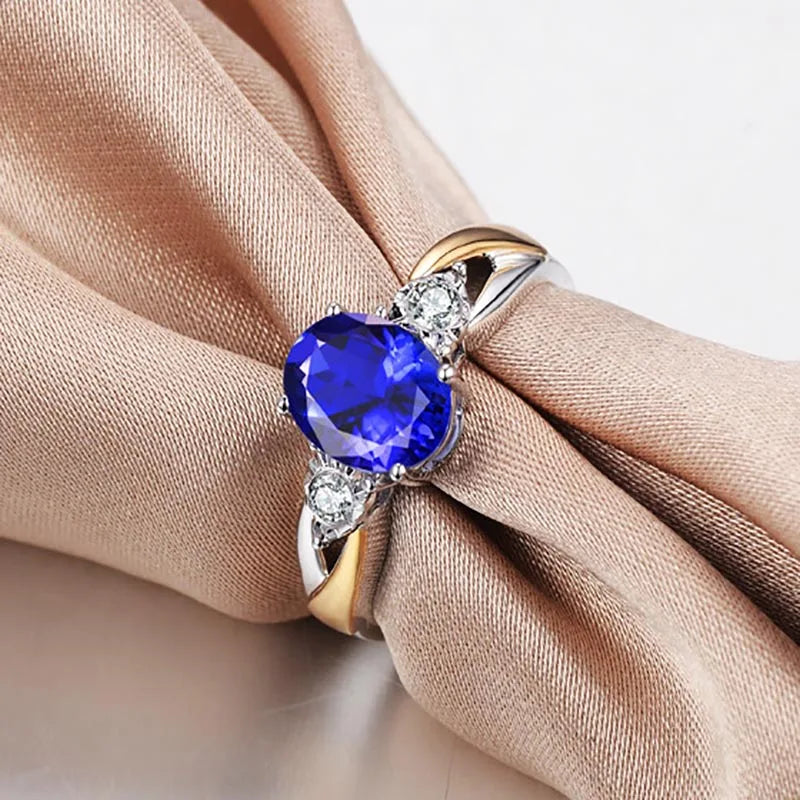 Sterling Silver Oval CZ Sapphire Gemstone Ring